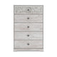 46 Inch 5 Drawer Modern Tall Dresser Chest Whitewashed Carved Design Wood By Casagear Home BM296907