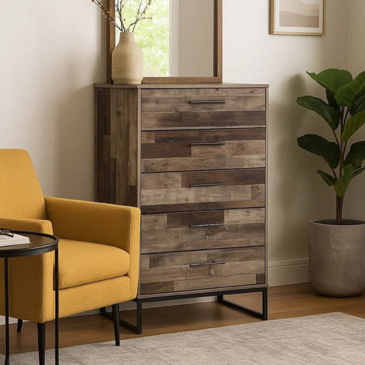 Vyne Tall Dresser Chest | 51" | 5 Drawers | Gray Woodblock Base