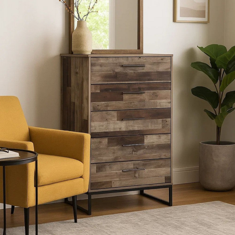 Vyne Tall Dresser Chest | 51" | 5 Drawers | Gray Woodblock Base