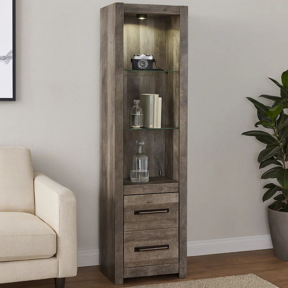 Side Pier | 72" | 2 Glass Shelves | 2 Drawers | Rustic Gray
