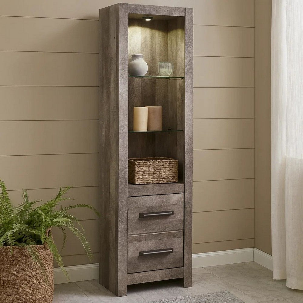 Side Pier | 72" | 2 Glass Shelves | 2 Drawers | Rustic Gray