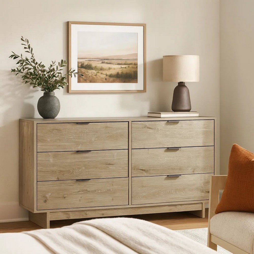 Fervor Dresser | 59" | 6 Drawers | Brown Frame | Nickel Handles