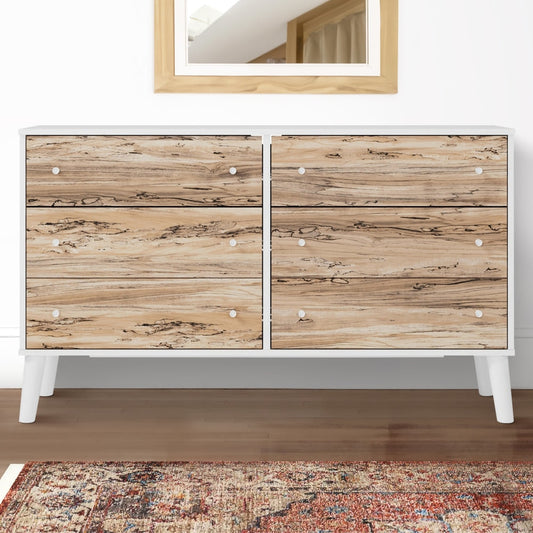 Asher 59 Inch Contemporary Dresser, 6 Drawers, White and Natural Brown By Casagear Home