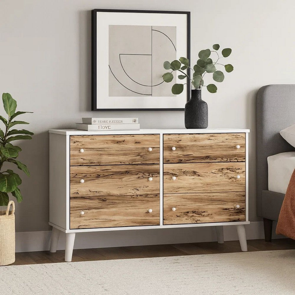 Asher Dresser | 59" | 6 Drawers | White & Natural Brown