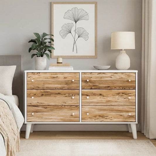 Asher Dresser | 59" | 6 Drawers | White & Natural Brown