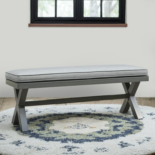 Asp 54 Inch Outdoor Bench, Gray Aluminum Frame, Soft Polyester Cushioning By Casagear Home