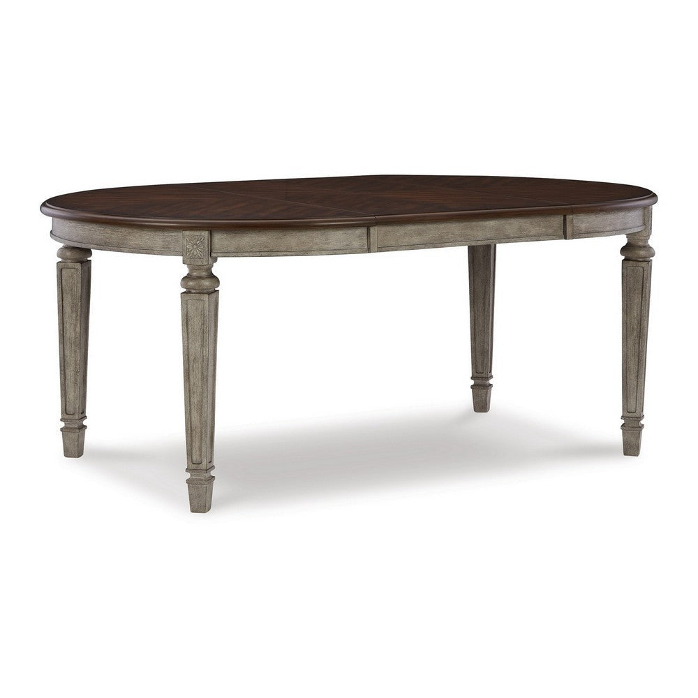 Eerie 48-72 Inch Extendable Oval Dining Table, Rich Brown and Vintage Gray By Casagear Home