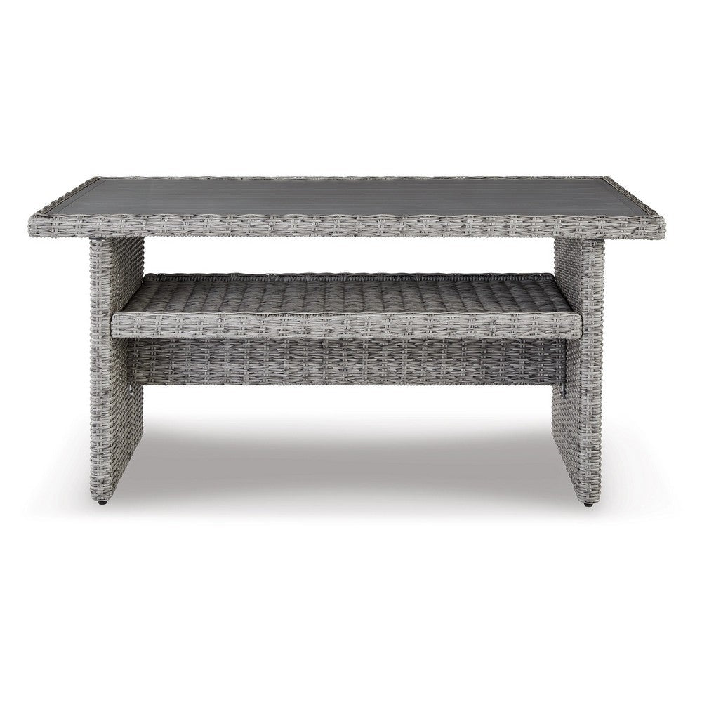 Dune Outdoor Table | 59’’ | Resin Wicker | Open Shelf | Gray BM297004