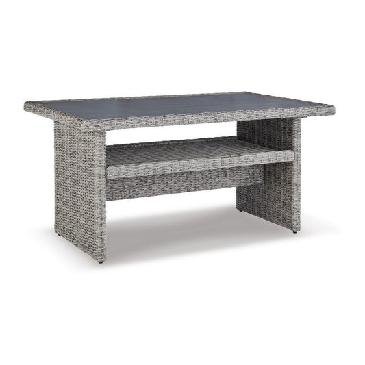 Dune Outdoor Table | 59" | Resin Wicker | Open Shelf | Gray