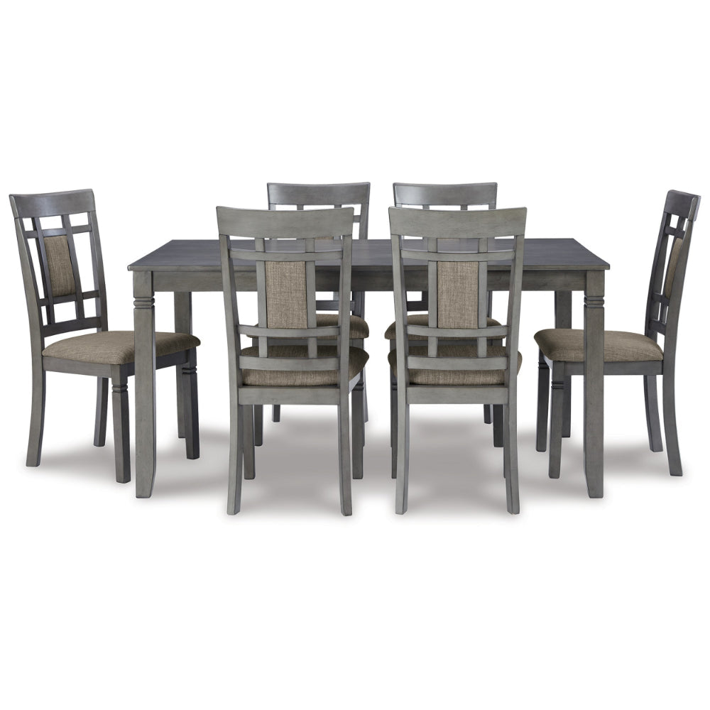 7 Piece Dining Table Set Lattice Back Chairs Light Gray Wood Polyester By Casagear Home BM297005