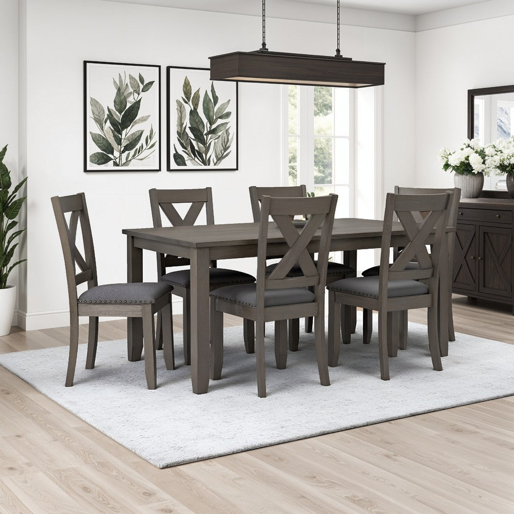 Ashley Dining Set 7 Piece Lattice Back Chairs Gray Wood Polyester BM297006