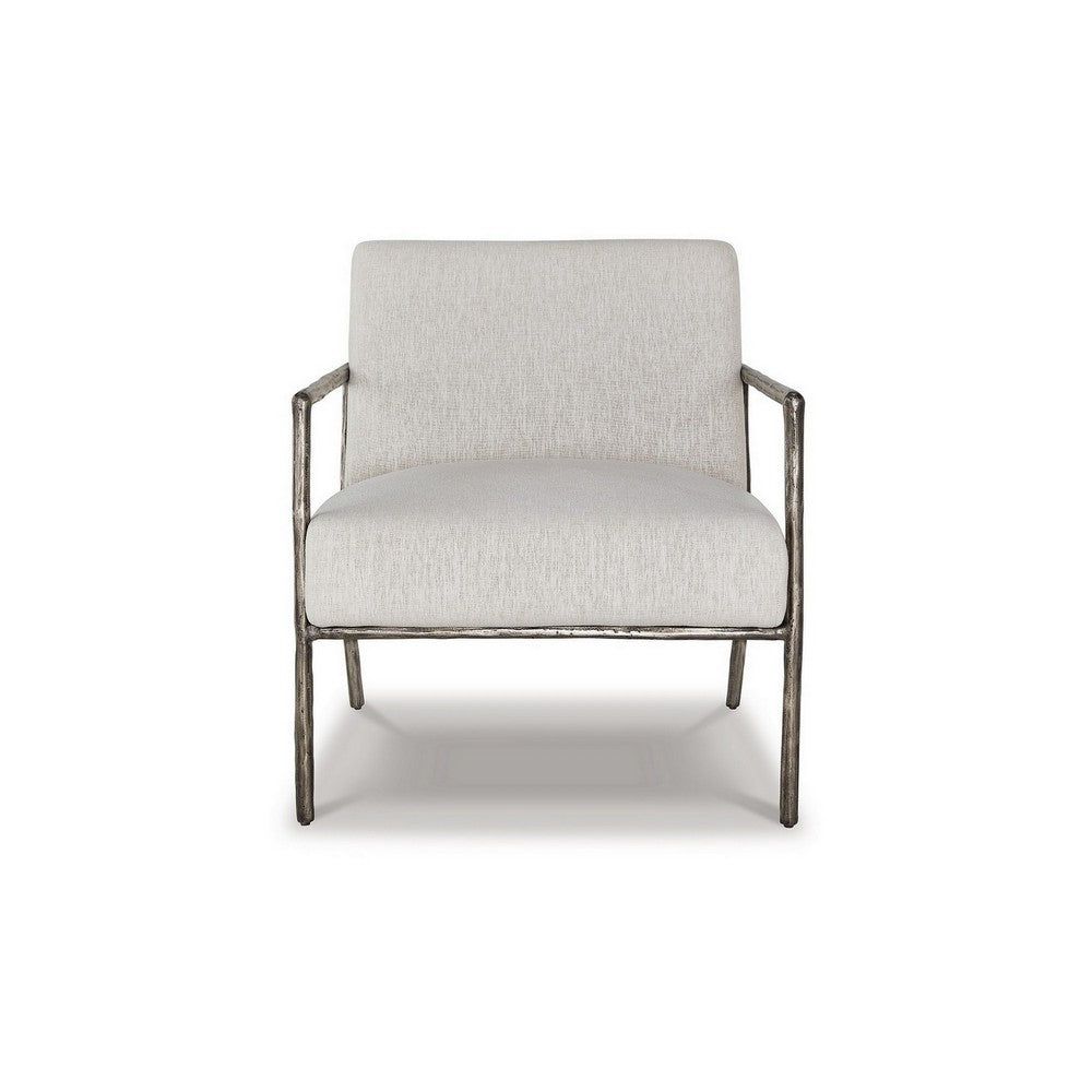 Tusk 30 Inch Accent Chair Classic Pewter Aluminum Frame Cream Upholstery By Casagear Home BM297016