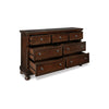 Ashley Fray 66 Inch Traditional Dresser Rustic Brown Wood 7 Drawers Bun Feet BM297018