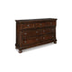 Ashley Fray 66 Inch Traditional Dresser, Rustic Brown Wood, 7 Drawers, Bun Feet