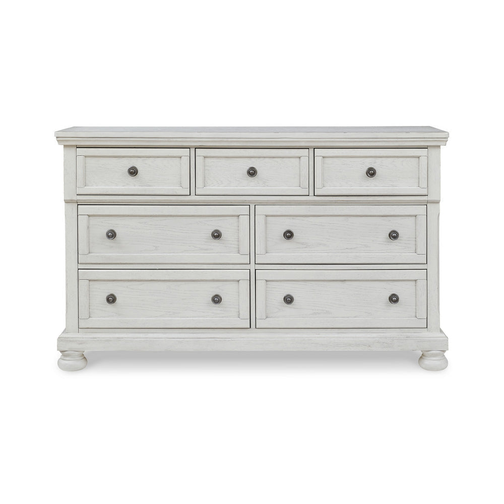 Kith 66 Inch Traditional Dresser Vintage White Wood 7 Drawers Bun Feet By Casagear Home BM297019