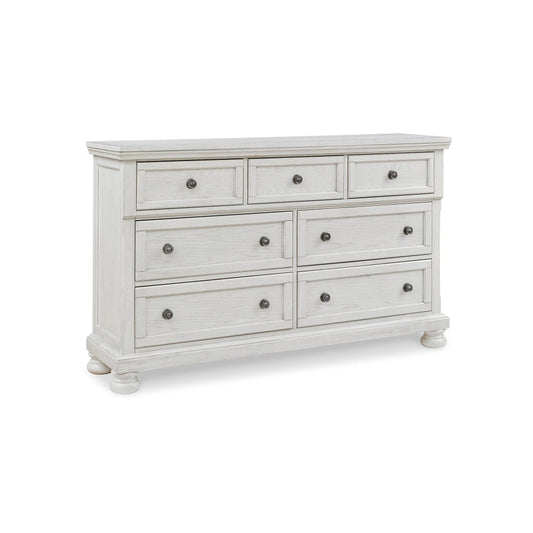 Kith 66 Inch Traditional Dresser, Vintage White Wood, 7 Drawers, Bun Feet By Casagear Home