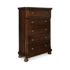 Ashley Fray 58 Inch 5 Drawer Classic Tall Dresser Chest, Brown Wood, Bun Feet
