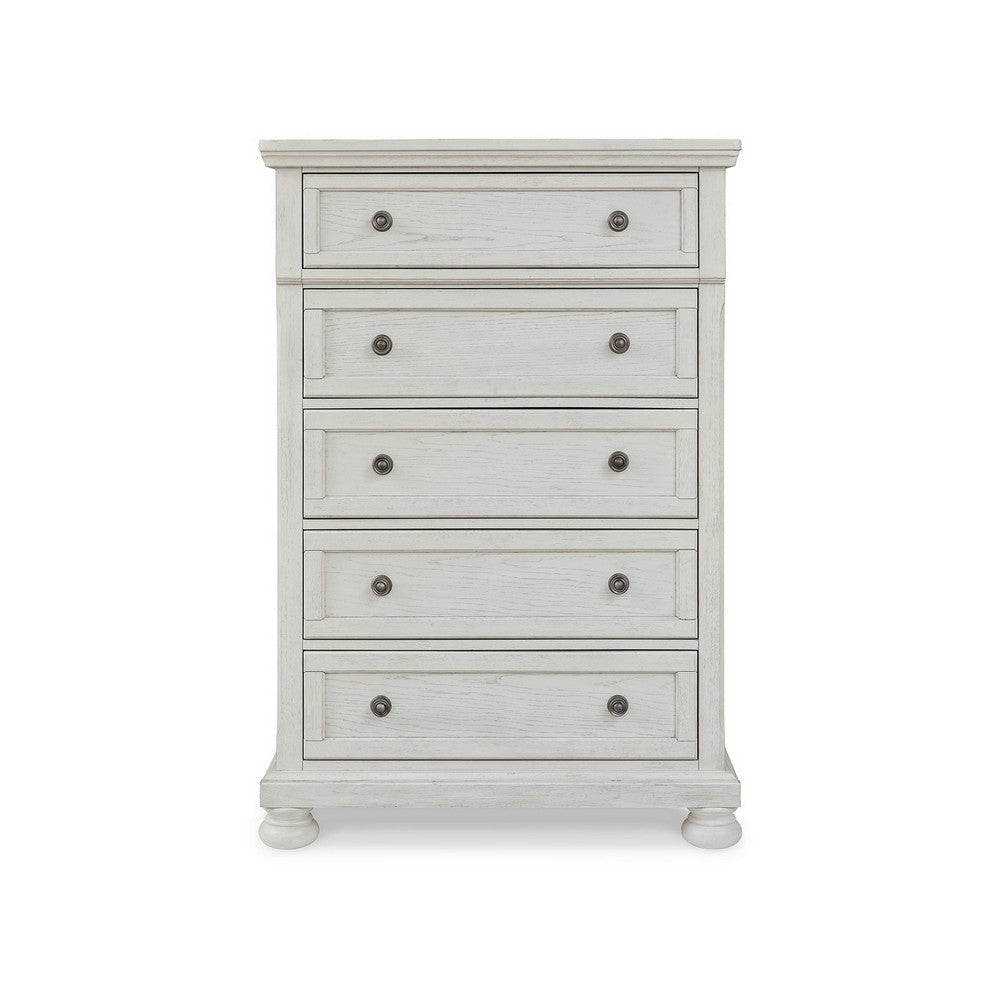 Kith 58 Inch 5 Drawer Tall Dresser Chest Classic White Wood Bun Feet By Casagear Home BM297031