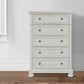 Kith 58 Inch 5 Drawer Tall Dresser Chest Classic White Wood Bun Feet By Casagear Home BM297031