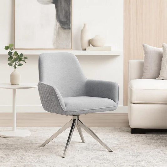 25 Inch Side Armchair, Honeycomb Tufted Design, Strong 5 Legged Chrome Base