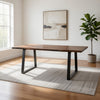 Maze 80 Inch Rectangular Dining Table, Live Edge, Iron Base, Chestnut Brown