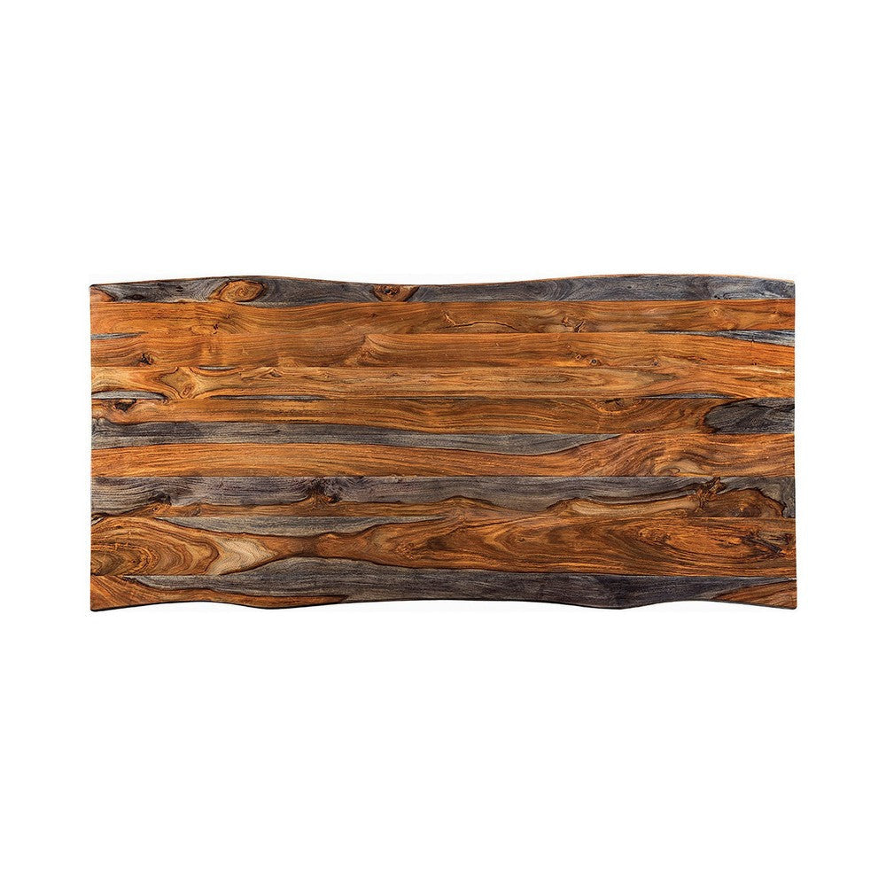 Maze 80 Inch Rectangular Dining Table Live Edge Iron Base Chestnut Brown BM297142