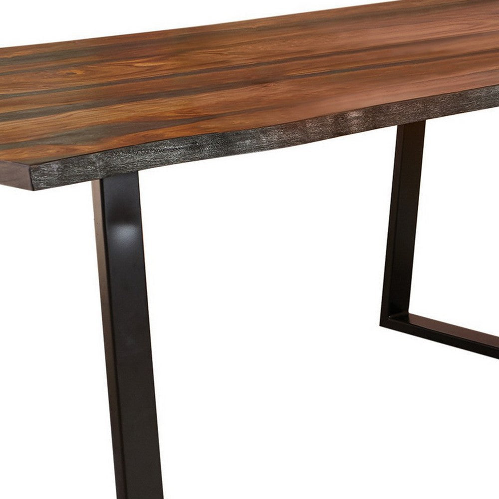 Maze 80 Inch Rectangular Dining Table Live Edge Iron Base Chestnut Brown BM297142