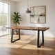 Maze 80 Inch Rectangular Dining Table, Live Edge, Iron Base, Chestnut Brown