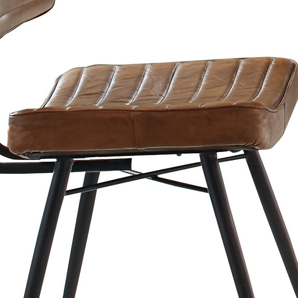 Mia 18 Inch Side Chair Set of 2 Dyed Brown Leather Vertical Tufting BM297144
