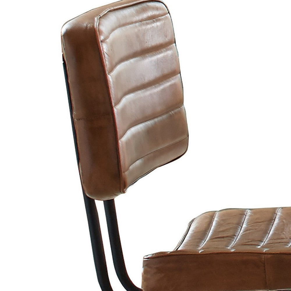Mia 18 Inch Side Chair Set of 2 Dyed Brown Leather Vertical Tufting BM297144