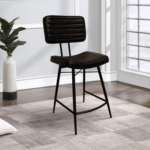 Mia 24 Inch Counter Stool, Set of 2, Hand Dyed Espresso Leather, Tufted