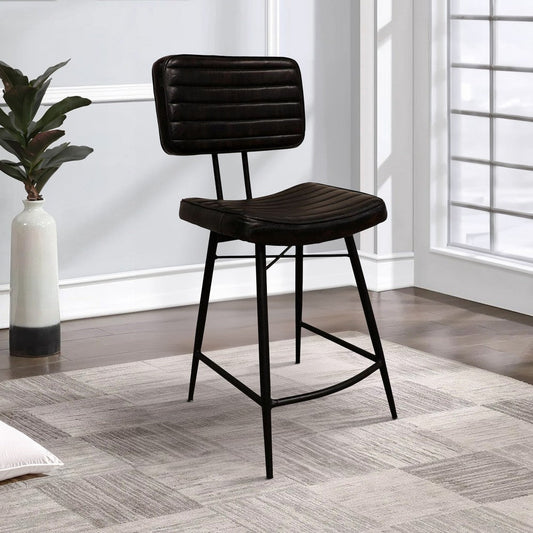 Mia 24 Inch Counter Stool, Set of 2, Hand Dyed Espresso Leather, Tufted