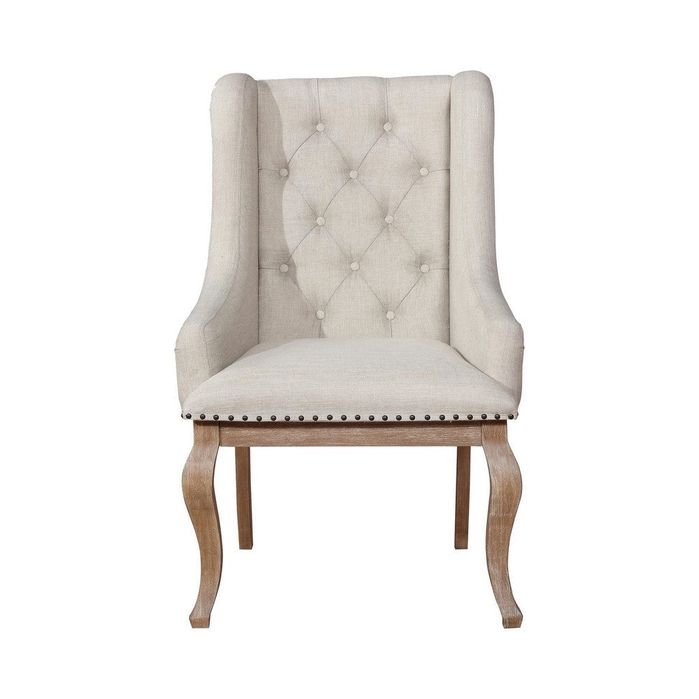 Doe 27 Inch Armchair Set of 2 Button Tufted Wingback Design Cream BM297156