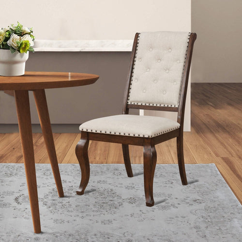Doe Dining Chair Set of 2 | 22" | Cream Fabric | Button Tufting