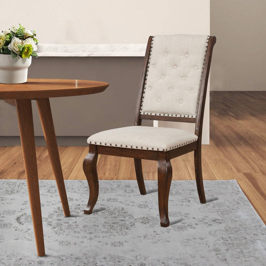 Doe Dining Chair Set of 2 | 22" | Cream Fabric | Button Tufting