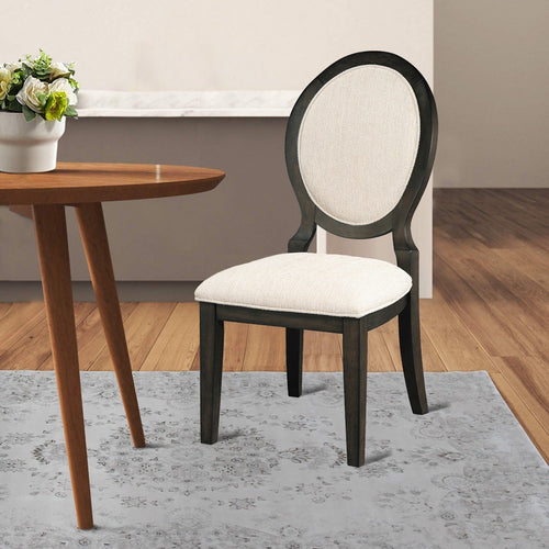 Dining Chair Set of 2 | 20" | Oval Back | Polylinen | Cream Fabric