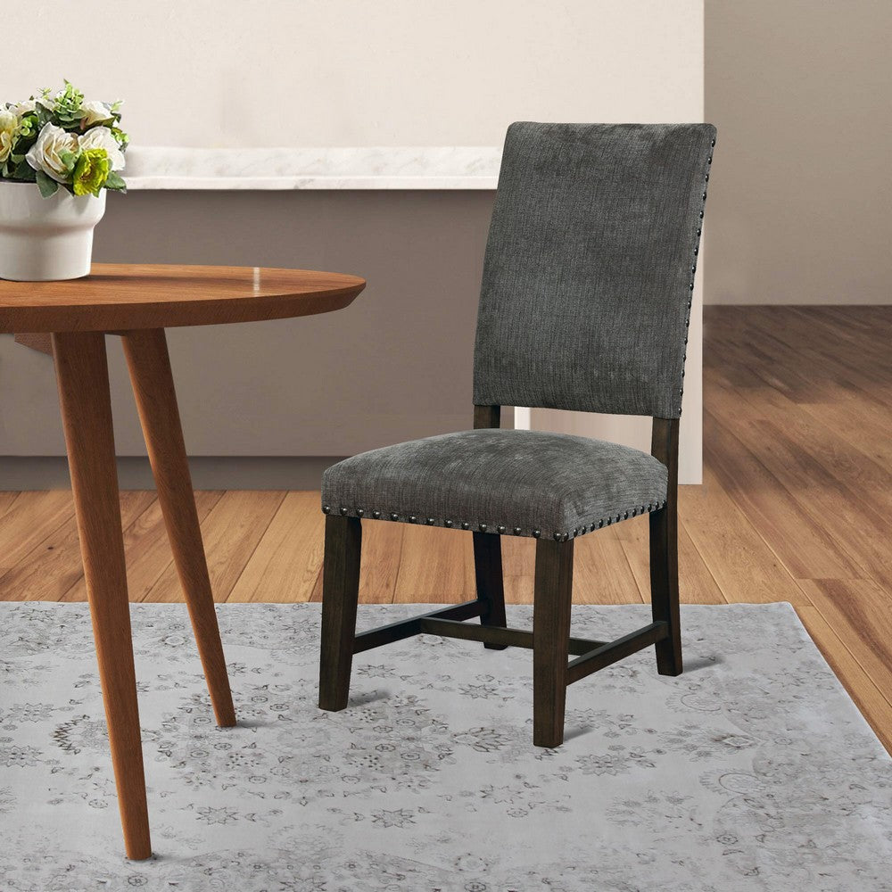 21 Inch Dining Chair, Set of 2, Gray Vegan Faux Leather, Parson Style