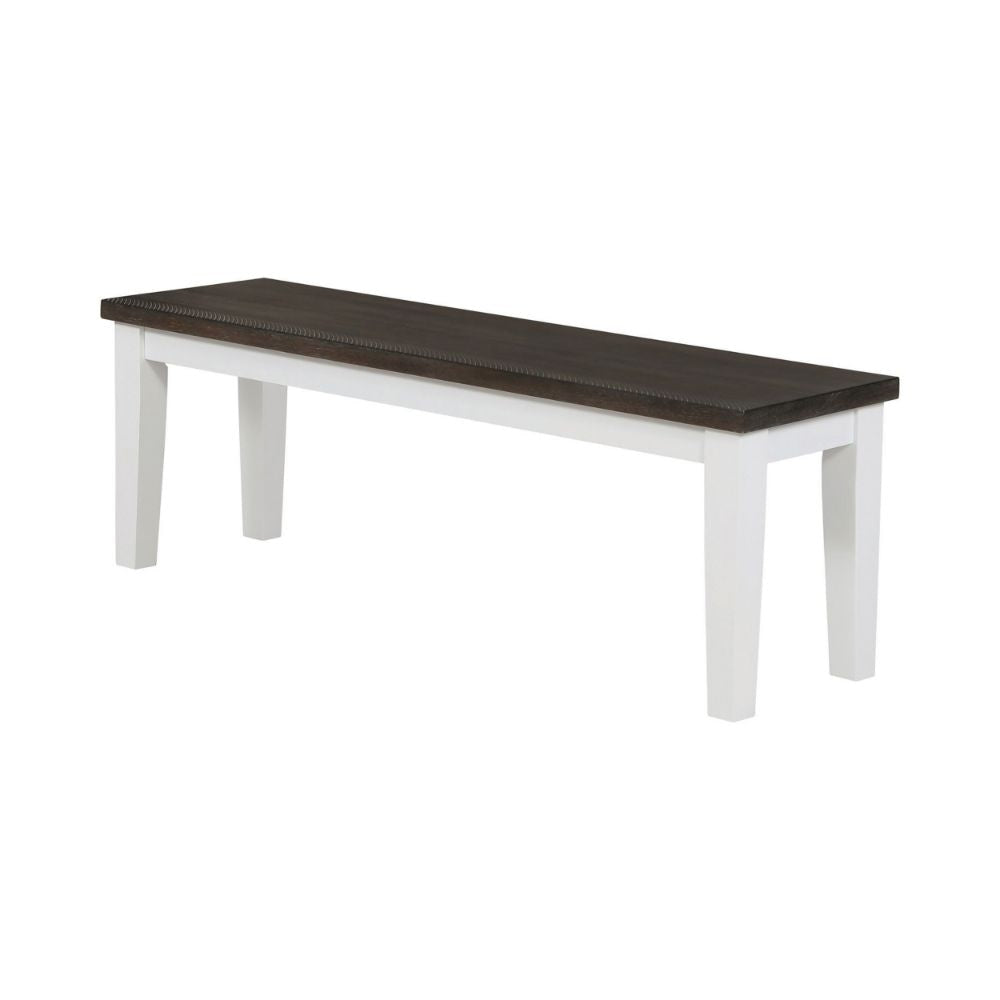 54 Inch Transitional Dining Bench, Poplar Wood, White, Espresso Brown  By Casagear Home