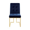 19 Inch Modern Dining Chair Set of 2 Blue Velvet Fabric Gold Metal Frame BM297162