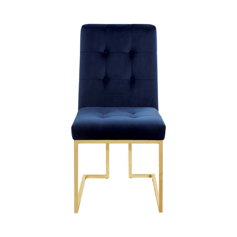 19 Inch Modern Dining Chair Set of 2 Blue Velvet Fabric Gold Metal Frame BM297162