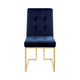 19 Inch Modern Dining Chair Set of 2 Blue Velvet Fabric Gold Metal Frame BM297162