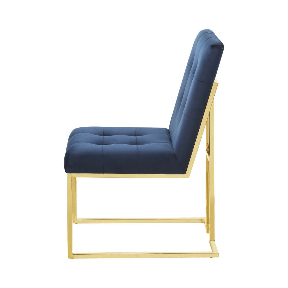 19 Inch Modern Dining Chair Set of 2 Blue Velvet Fabric Gold Metal Frame BM297162