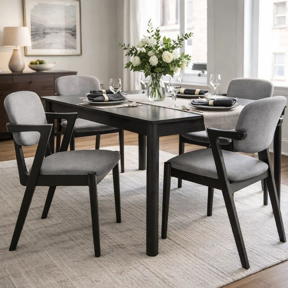 21 Inch Side Chair, Set of 2, Gray Fabric Upholstery, Clean Angled Legs