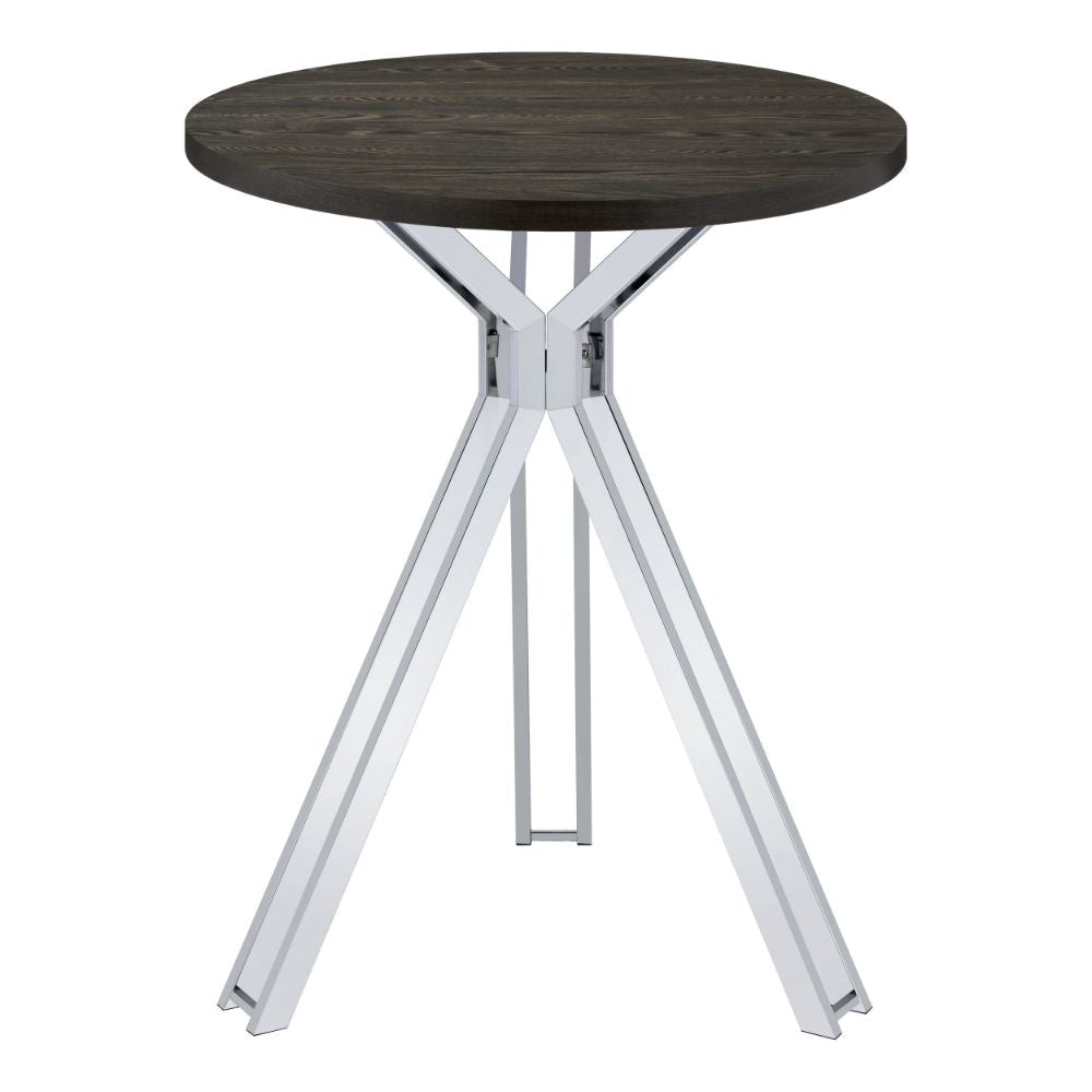 43 Inch Modern Bar Table Gray Round Top Polished Chrome Angled Legs BM297178