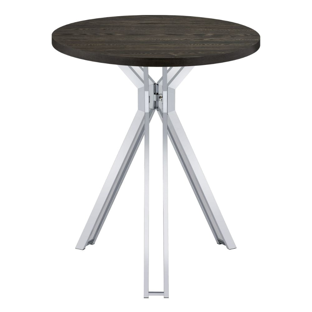 43 Inch Modern Bar Table Gray Round Top Polished Chrome Angled Legs BM297178