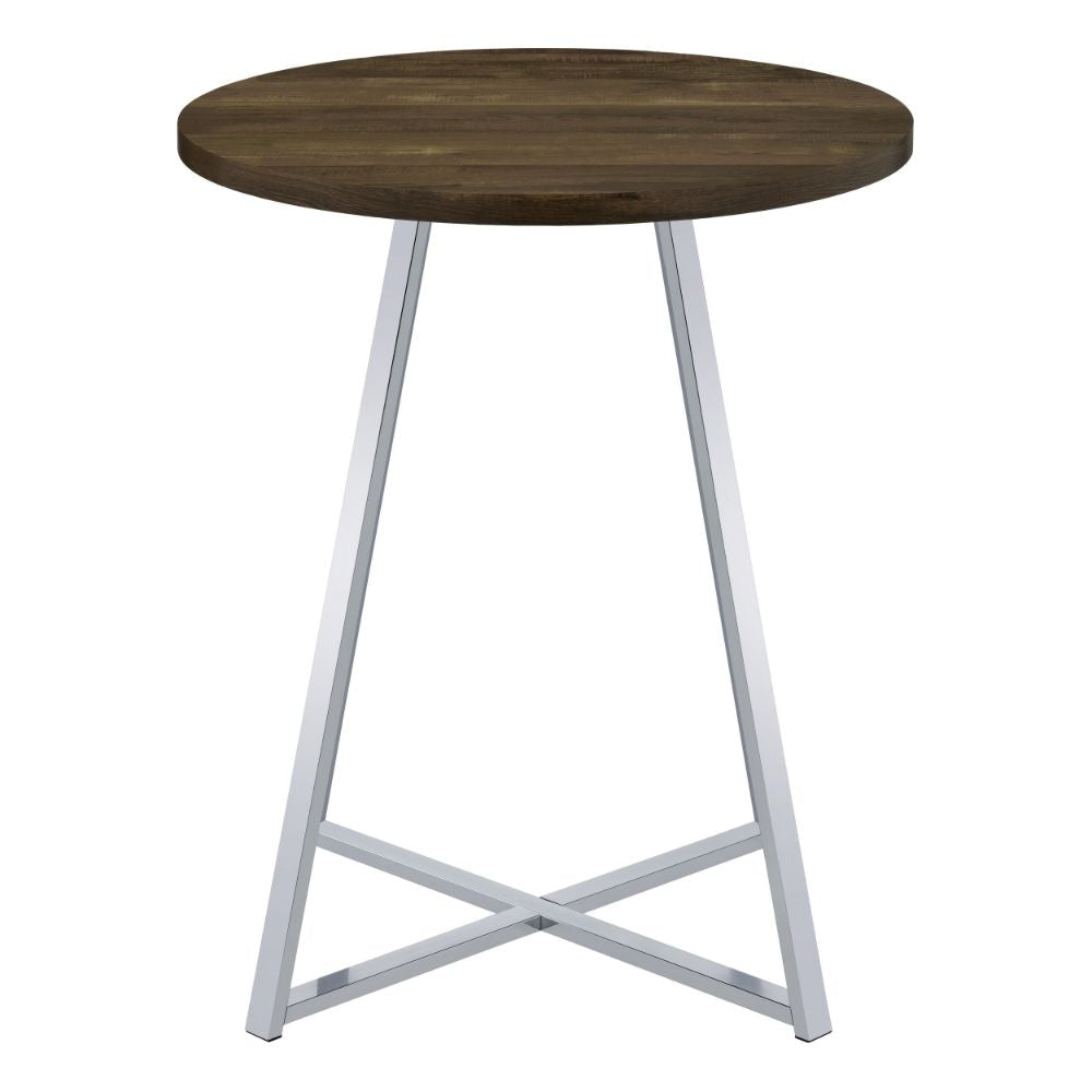 43 Inch Tall Modern Bar Table Brown Round Top Polished Chrome Flared Legs BM297179