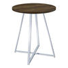 43 Inch Tall Modern Bar Table, Brown Round Top, Polished Chrome Flared Legs