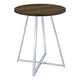 43 Inch Tall Modern Bar Table, Brown Round Top, Polished Chrome Flared Legs