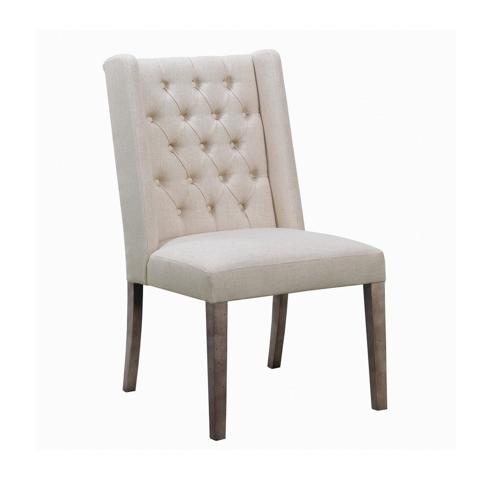 Neli 22 Inch Dining Chair Set of 2 Wingback Button Tufted Beige Fabric By Casagear Home BM297191