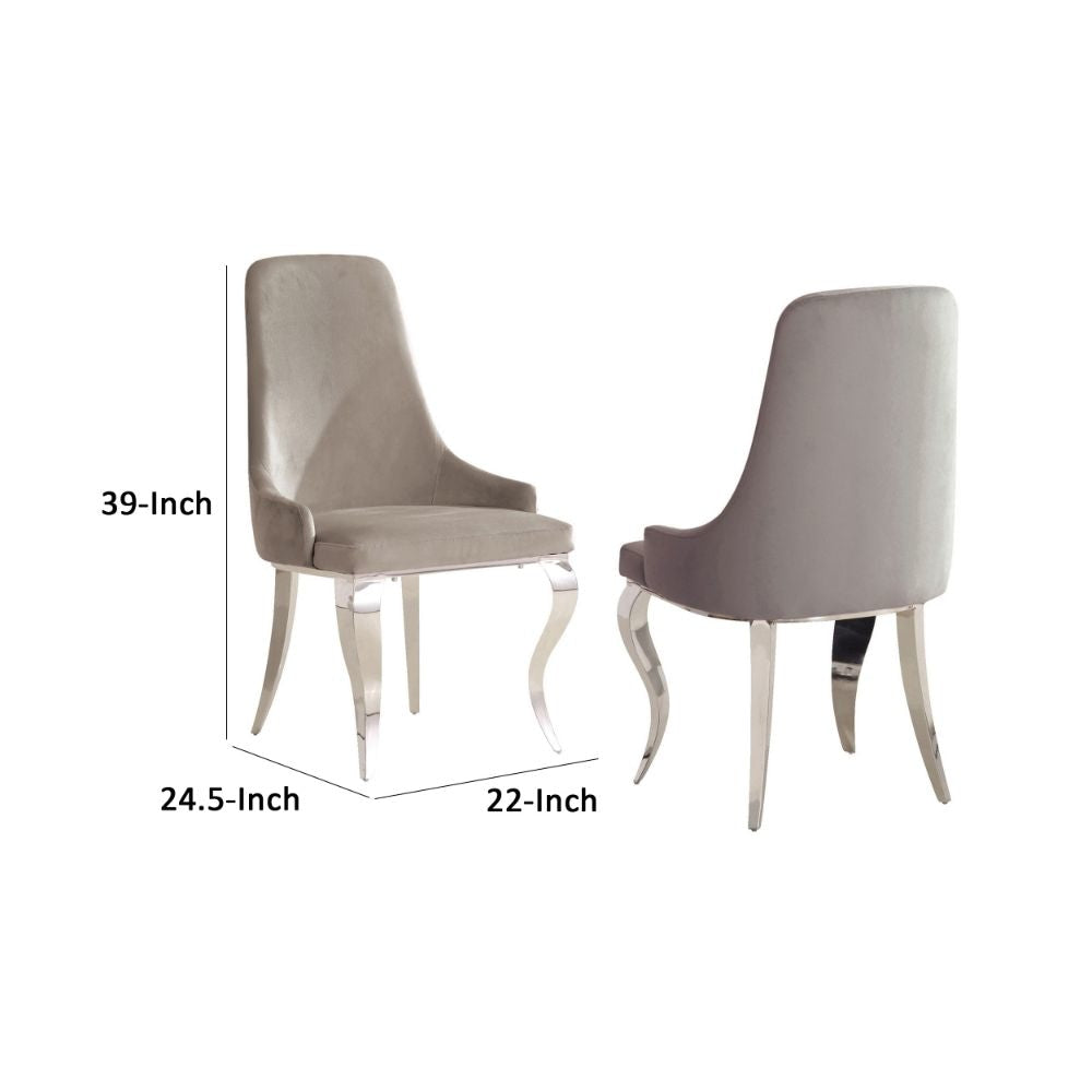 22 Inch Set of 2 Dining Chairs Gray Velvet Upholstery Sabre Steel Legs By Casagear Home BM297192